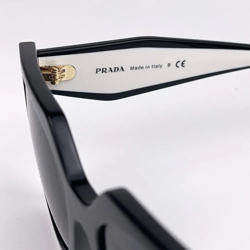 NEW Prada  PR15WS 09Q5S0 Black White Dark Gray Square Women Sunglasses